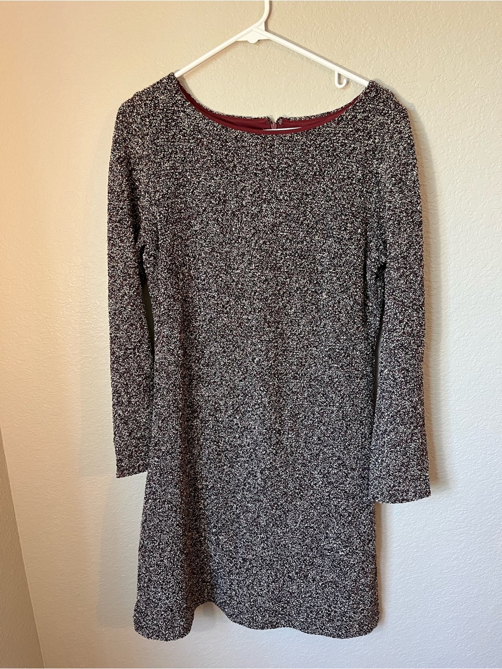 Ann Taylor Size 10 Metallic Gold Tweed Shift Dress Burgundy Holiday Fall Winter